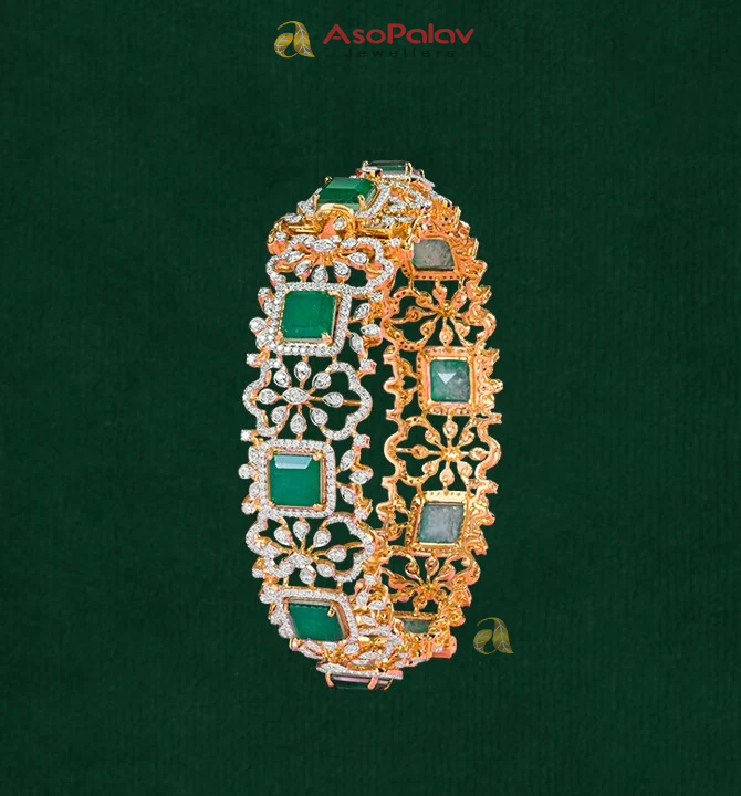 Diamond & Emerald Gold Bangles for Women | Asopalavjewellers